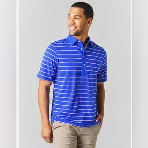 Criquet Pima Cotton Stretch Players‎ Polo Blue White Harvey Stripe